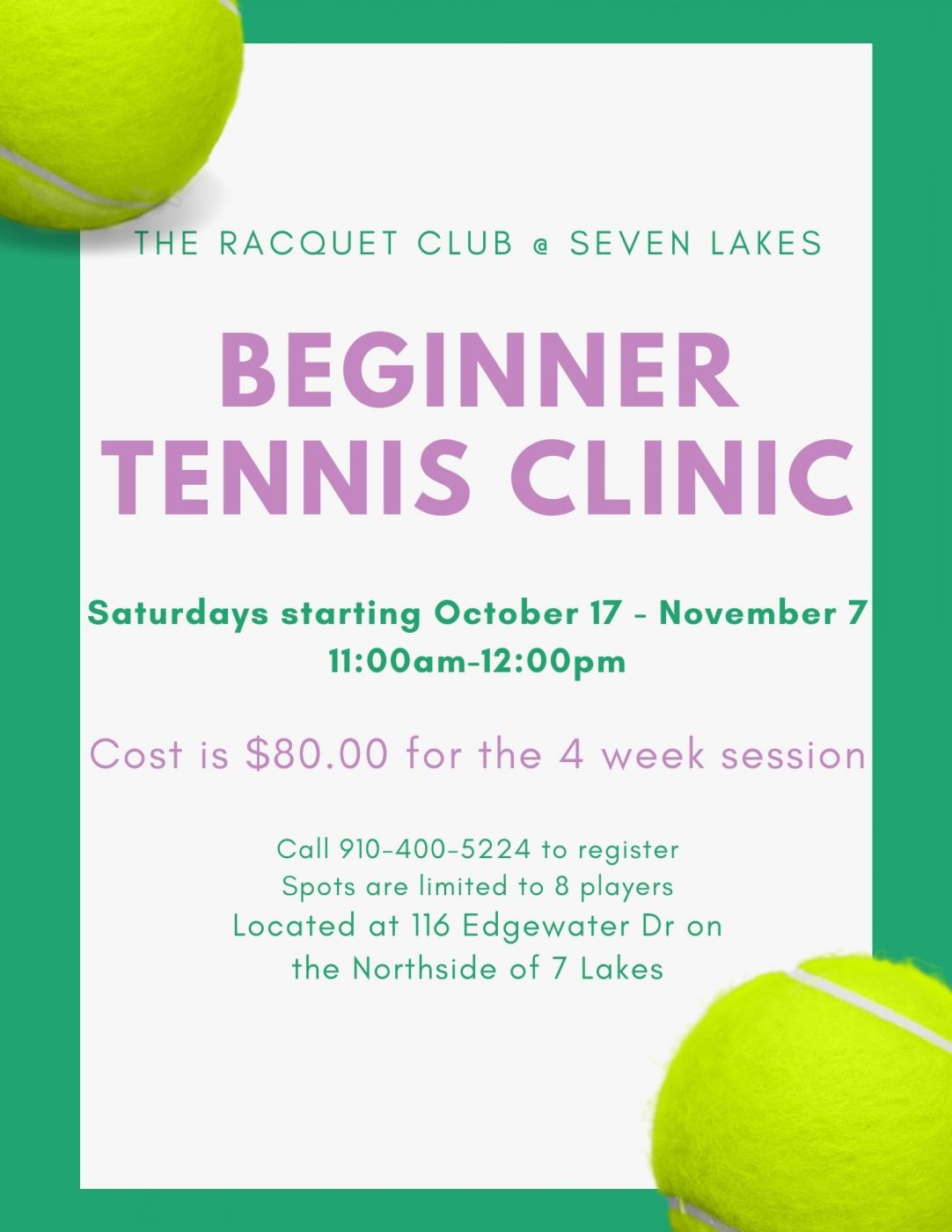 Beginner Tennis Clinic Pinehurst